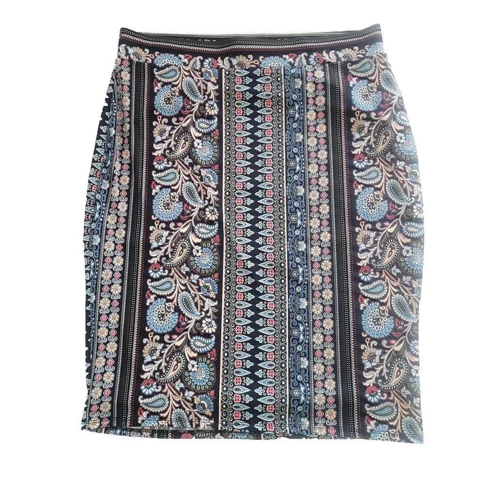 Stretch‎ Paisley Pencil Skirt Black Floral L Liz Clairborne Boho Y2K Spandex